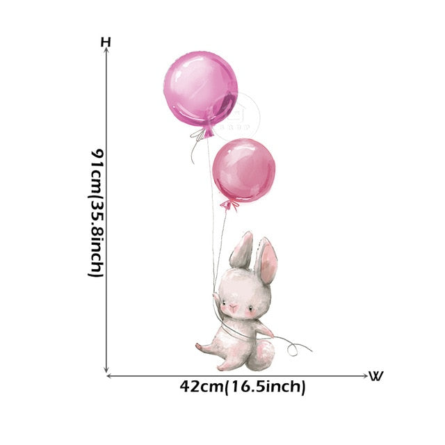 Cute Grey Bunny Ballet Rabbit Wall Stickers for Kids Room Cat Baby Nursery Wall Decals Pink Flower for Girl Room Home Decoration