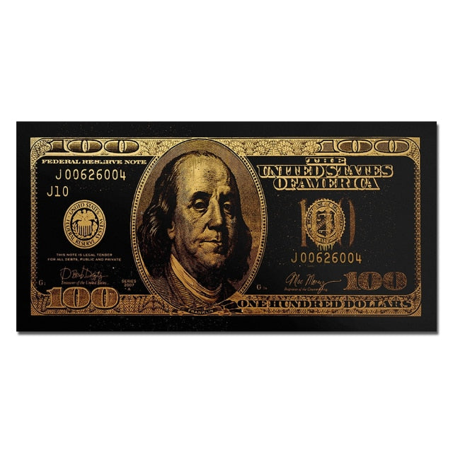 Wall Art Gold Modern Popular Colorful Hundred Money Canvas Painting Quadro Street Art Abstract Poster Wall Picture Home Decor