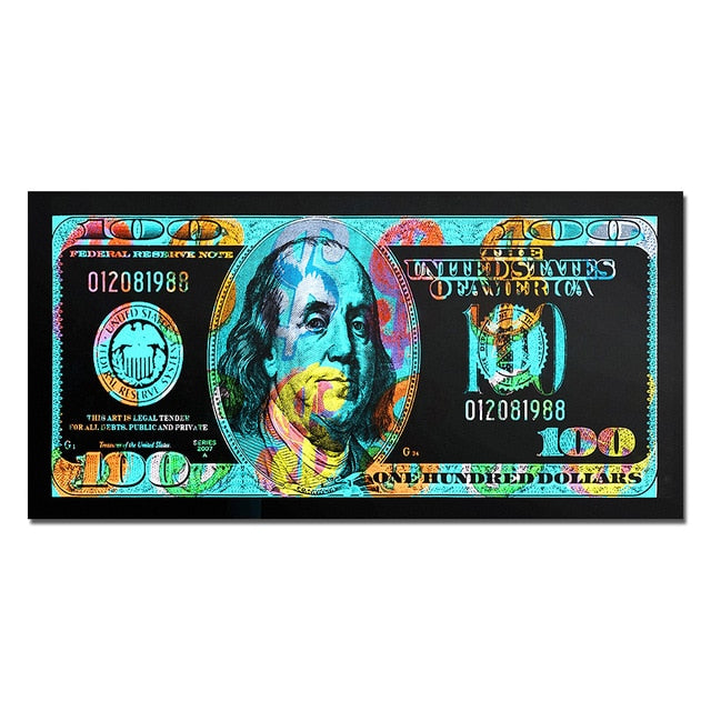 Wall Art Gold Modern Popular Colorful Hundred Money Canvas Painting Quadro Street Art Abstract Poster Wall Picture Home Decor