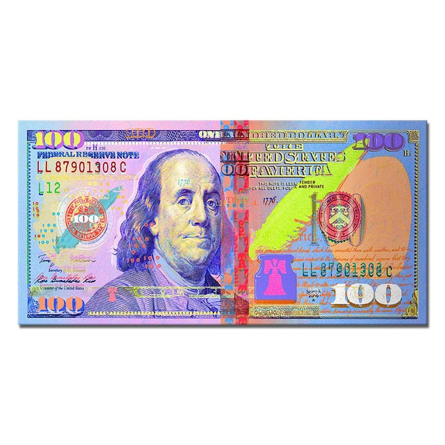 Wall Art Gold Modern Popular Colorful Hundred Money Canvas Painting Quadro Street Art Abstract Poster Wall Picture Home Decor