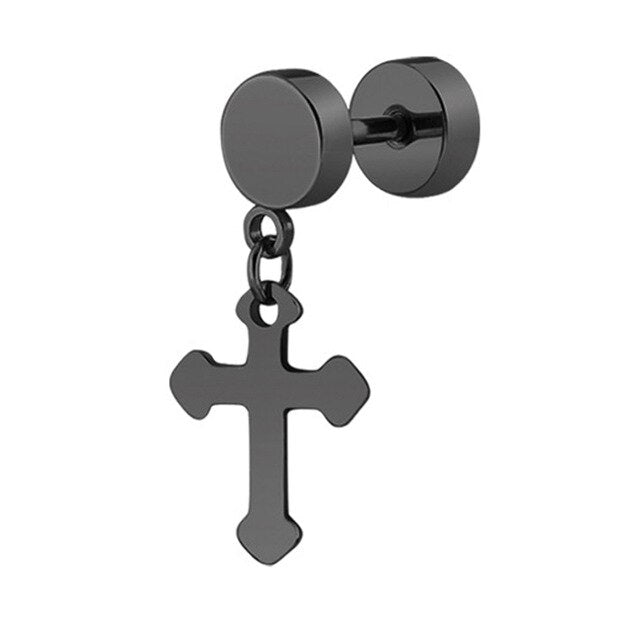 SexeMara 1 Piece Punk Gothic Stainless Steel Stud Earring Cross Round Fake Ear Taper Dumbbell Fashion Women Men Rock Jewelry