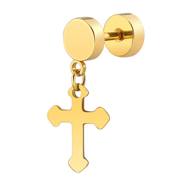 SexeMara 1 Piece Punk Gothic Stainless Steel Stud Earring Cross Round Fake Ear Taper Dumbbell Fashion Women Men Rock Jewelry