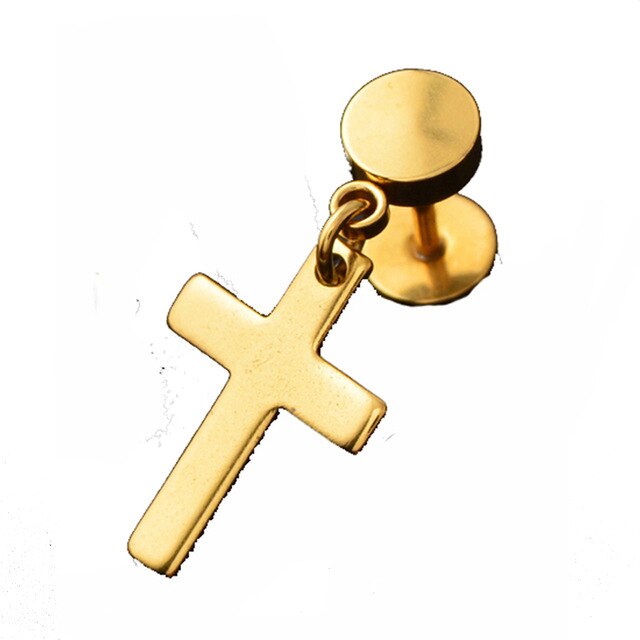 SexeMara 1 Piece Punk Gothic Stainless Steel Stud Earring Cross Round Fake Ear Taper Dumbbell Fashion Women Men Rock Jewelry