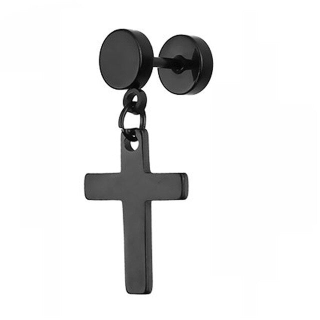 SexeMara 1 Piece Punk Gothic Stainless Steel Stud Earring Cross Round Fake Ear Taper Dumbbell Fashion Women Men Rock Jewelry