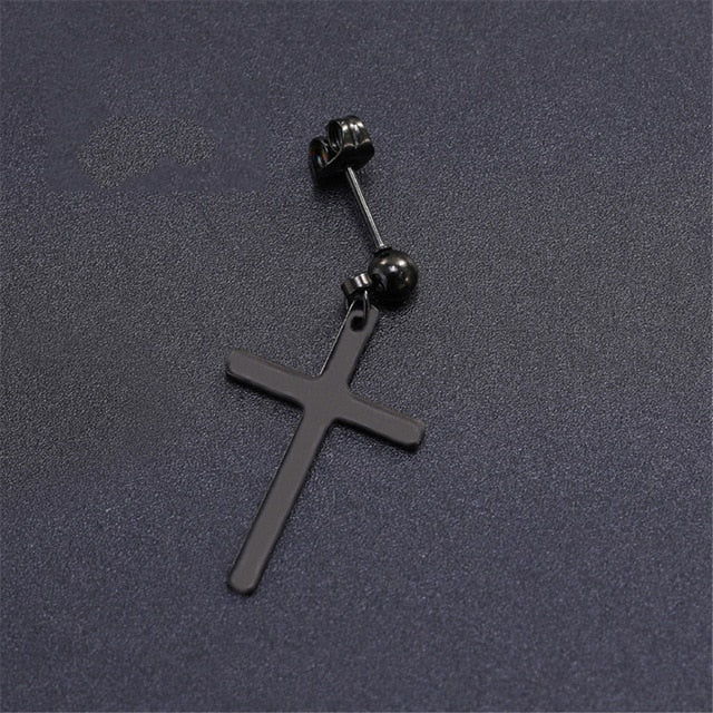 SexeMara 1 Piece Punk Gothic Stainless Steel Stud Earring Cross Round Fake Ear Taper Dumbbell Fashion Women Men Rock Jewelry