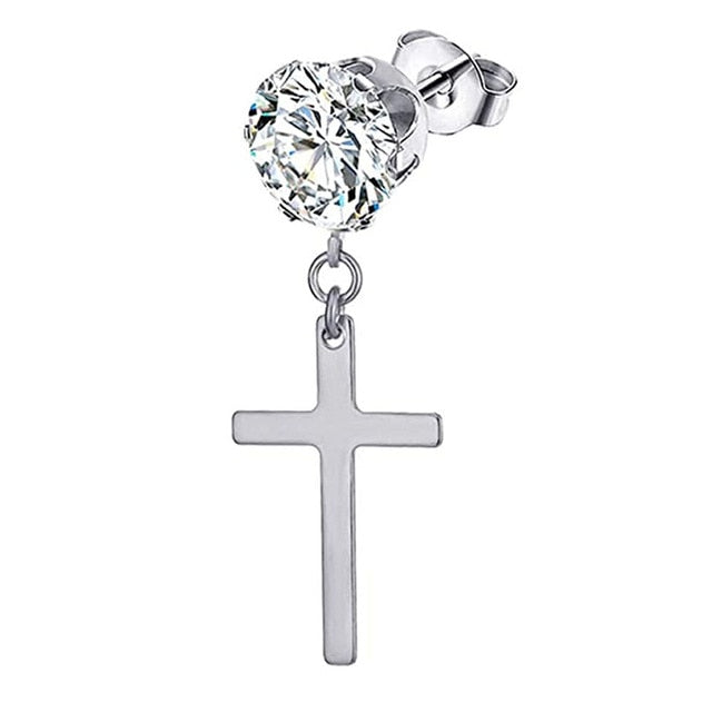 SexeMara 1 Piece Punk Gothic Stainless Steel Stud Earring Cross Round Fake Ear Taper Dumbbell Fashion Women Men Rock Jewelry