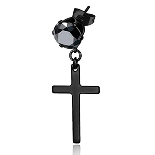 SexeMara 1 Piece Punk Gothic Stainless Steel Stud Earring Cross Round Fake Ear Taper Dumbbell Fashion Women Men Rock Jewelry