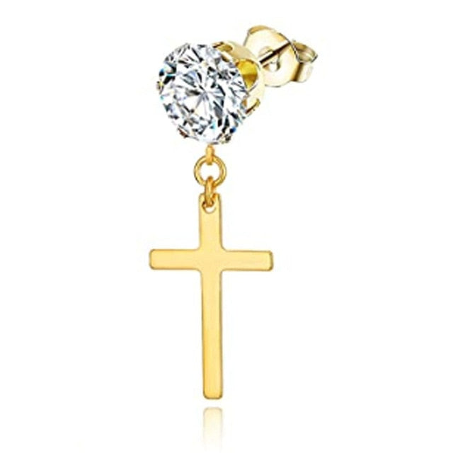 SexeMara 1 Piece Punk Gothic Stainless Steel Stud Earring Cross Round Fake Ear Taper Dumbbell Fashion Women Men Rock Jewelry