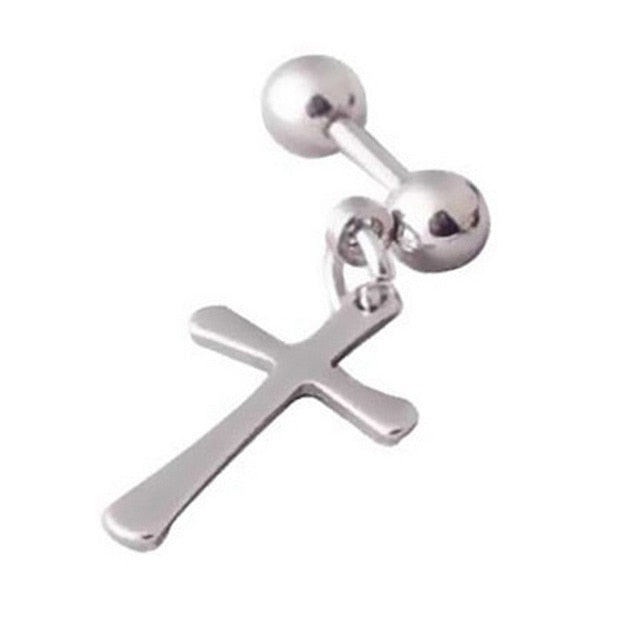 SexeMara 1 Piece Punk Gothic Stainless Steel Stud Earring Cross Round Fake Ear Taper Dumbbell Fashion Women Men Rock Jewelry