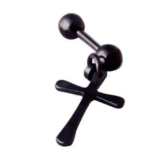 SexeMara 1 Piece Punk Gothic Stainless Steel Stud Earring Cross Round Fake Ear Taper Dumbbell Fashion Women Men Rock Jewelry