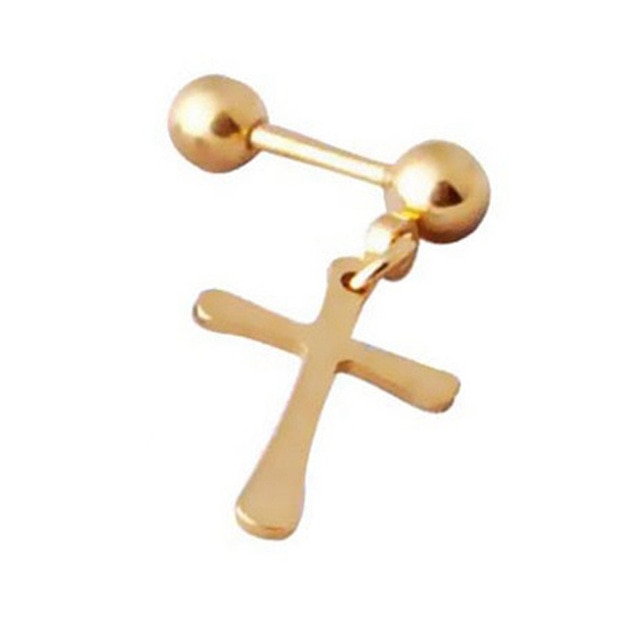 SexeMara 1 Piece Punk Gothic Stainless Steel Stud Earring Cross Round Fake Ear Taper Dumbbell Fashion Women Men Rock Jewelry