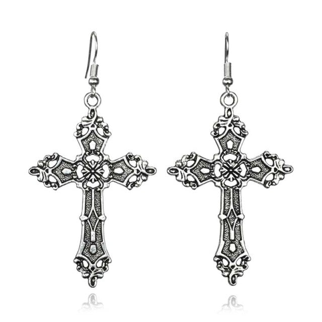 Big Cross Dangle Drop Earrings For Women Korean Trendy Punk Goth Gothic Vintage Statement Fashion Jewelry Steampunk Accessories