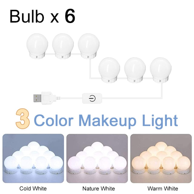 LED Professional Makeup Mirror Light Full Backlit Mirror USB Dimmle Table Mirror with Light 3 Colors Hollywood Vanity Lights