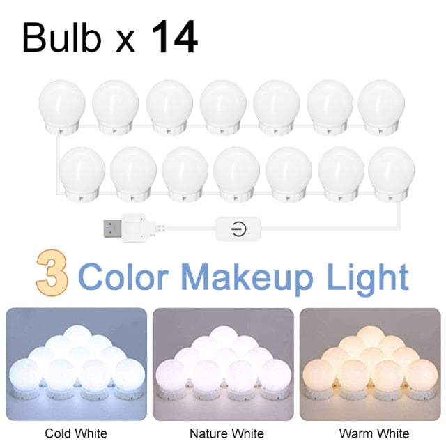 LED Professional Makeup Mirror Light Full Backlit Mirror USB Dimmle Table Mirror with Light 3 Colors Hollywood Vanity Lights