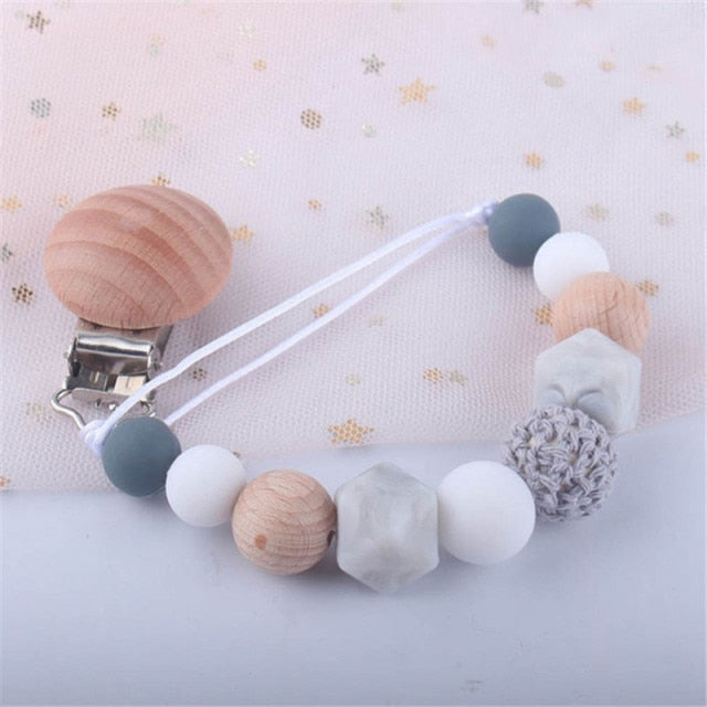 Baby Pacifier Clips Silicone Teething Beads Holder for Pacifier Soothie Clips Chian Silicone Teethers Toy Pendent for Pacifier