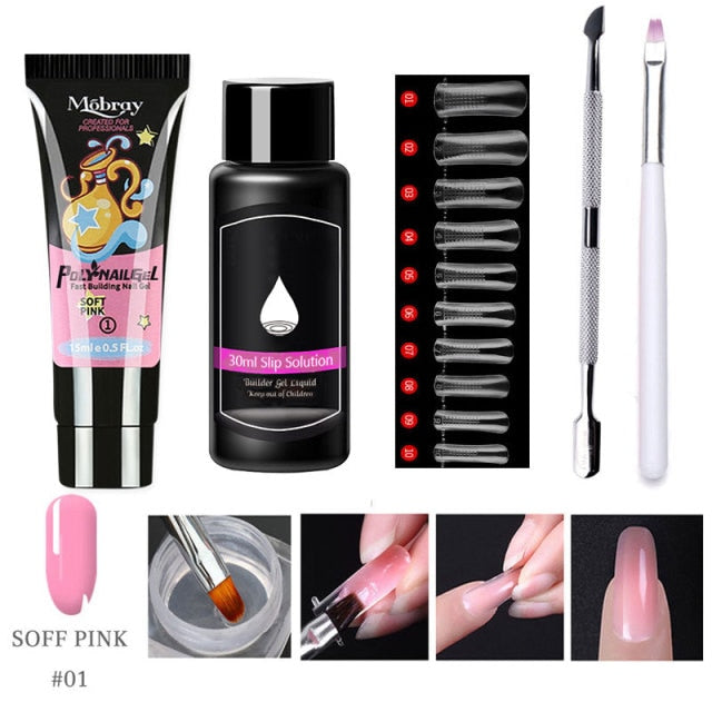 Lghzlink Manicure Set for Nail Poly uv gel Kit Builder Gel Nail Brush Soak off Quick Building Finger Extension Camouflage Nails