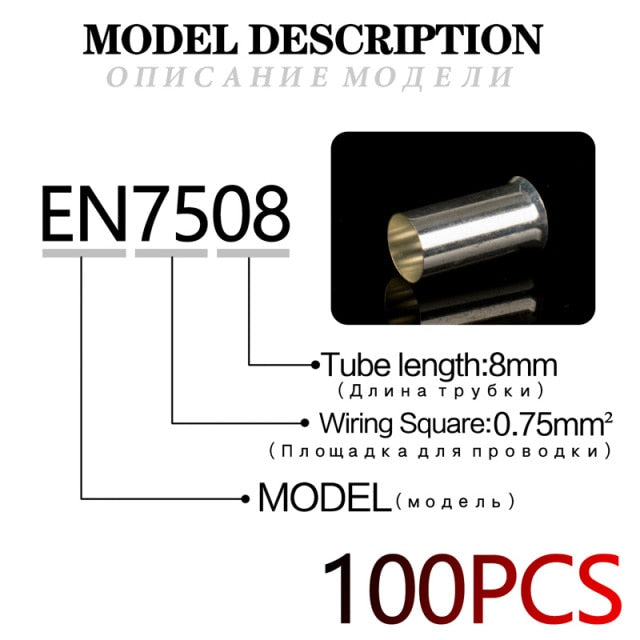 100PCS 0.5mm2-16mm2 22-10 AWG Non-Insulated Wire Connector Ferrules Electrical Cable Terminal Copper Bare Tinned Crimp Terminal