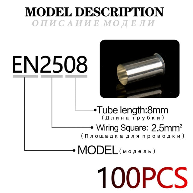 100PCS 0.5mm2-16mm2 22-10 AWG Non-Insulated Wire Connector Ferrules Electrical Cable Terminal Copper Bare Tinned Crimp Terminal