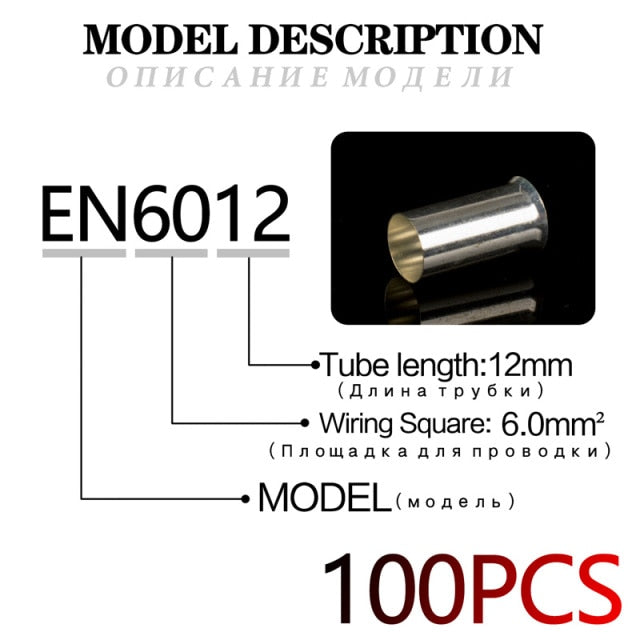 100PCS 0.5mm2-16mm2 22-10 AWG Non-Insulated Wire Connector Ferrules Electrical Cable Terminal Copper Bare Tinned Crimp Terminal