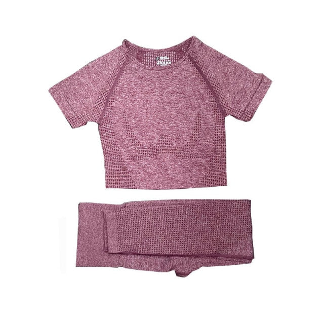 Women Sportswear Yoga Set Gym Clothing Tracksuit Long Sleeve Crop Top High Waist Seamless Leggings for Fitness Sports Short Suit