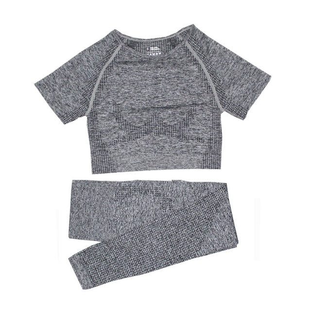 Women Sportswear Yoga Set Gym Clothing Tracksuit Long Sleeve Crop Top High Waist Seamless Leggings for Fitness Sports Short Suit