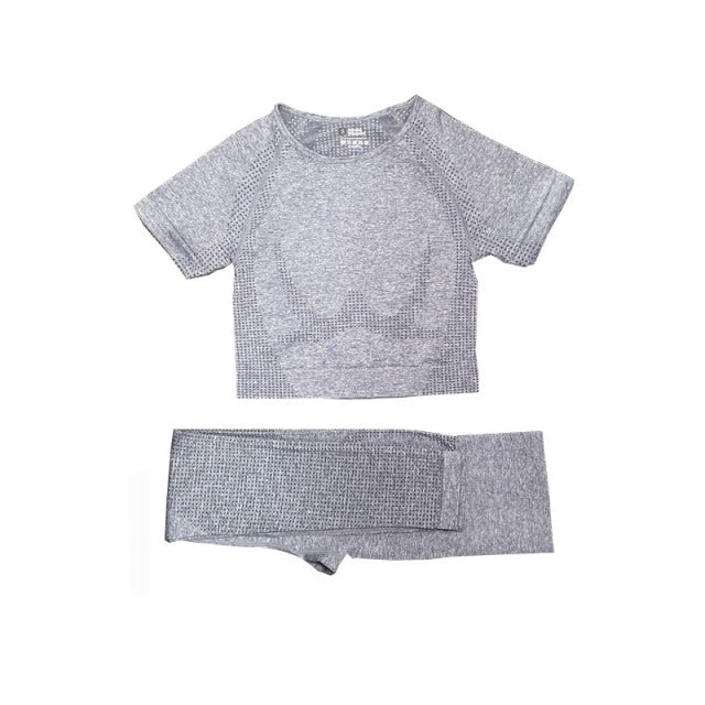 Women Sportswear Yoga Set Gym Clothing Tracksuit Long Sleeve Crop Top High Waist Seamless Leggings for Fitness Sports Short Suit