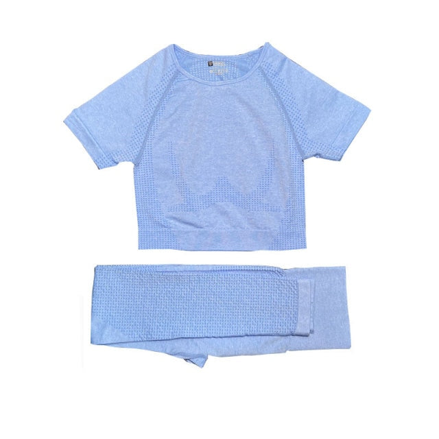 Women Sportswear Yoga Set Gym Clothing Tracksuit Long Sleeve Crop Top High Waist Seamless Leggings for Fitness Sports Short Suit