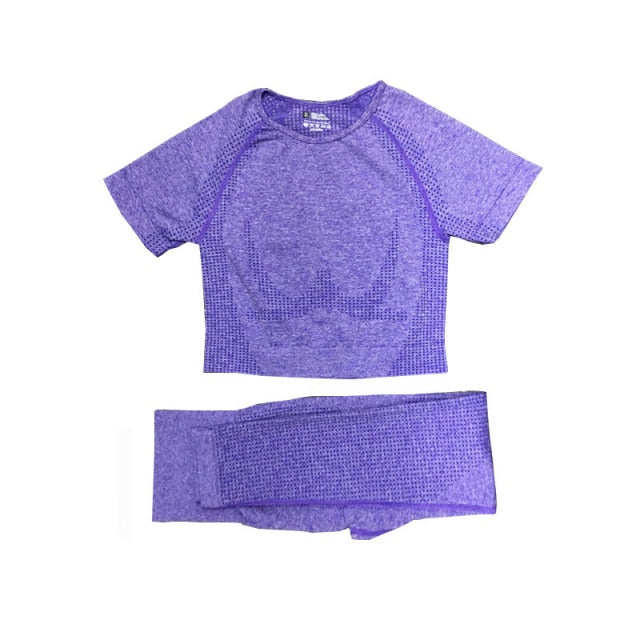 Women Sportswear Yoga Set Gym Clothing Tracksuit Long Sleeve Crop Top High Waist Seamless Leggings for Fitness Sports Short Suit