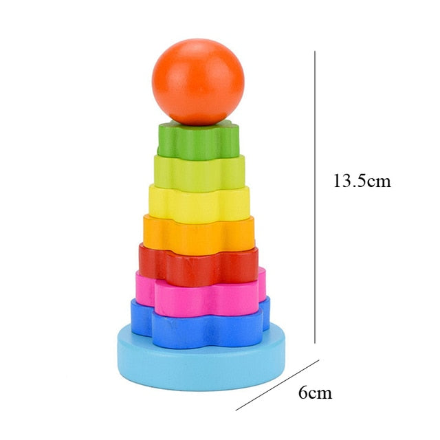 ASWJ Kids Montessori Wooden Toys Rainbow Block Kid Learning Toy Baby Music Rattles Graphic Colorful Wooden Block Educational Toy