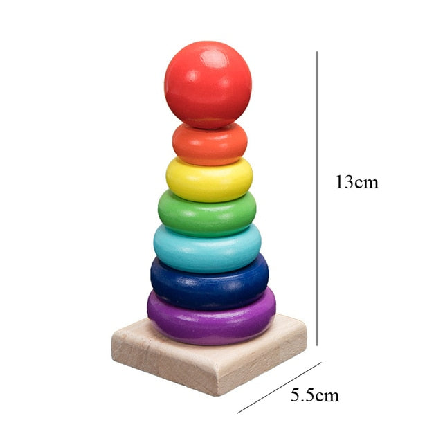 ASWJ Kids Montessori Wooden Toys Rainbow Block Kid Learning Toy Baby Music Rattles Graphic Colorful Wooden Block Educational Toy
