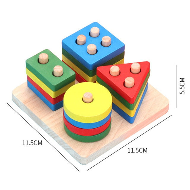 ASWJ Kids Montessori Wooden Toys Rainbow Block Kid Learning Toy Baby Music Rattles Graphic Colorful Wooden Block Educational Toy