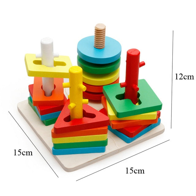 ASWJ Kids Montessori Wooden Toys Rainbow Block Kid Learning Toy Baby Music Rattles Graphic Colorful Wooden Block Educational Toy