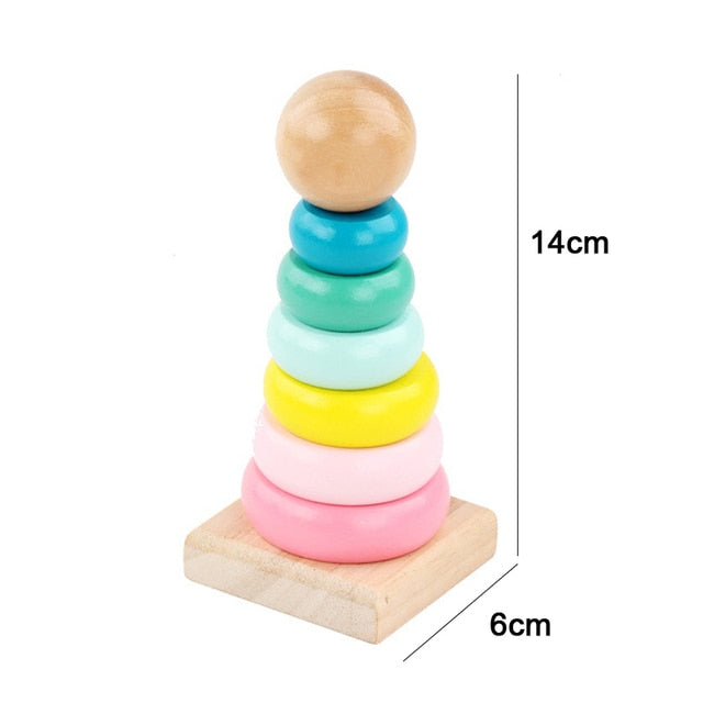 ASWJ Kids Montessori Wooden Toys Rainbow Block Kid Learning Toy Baby Music Rattles Graphic Colorful Wooden Block Educational Toy