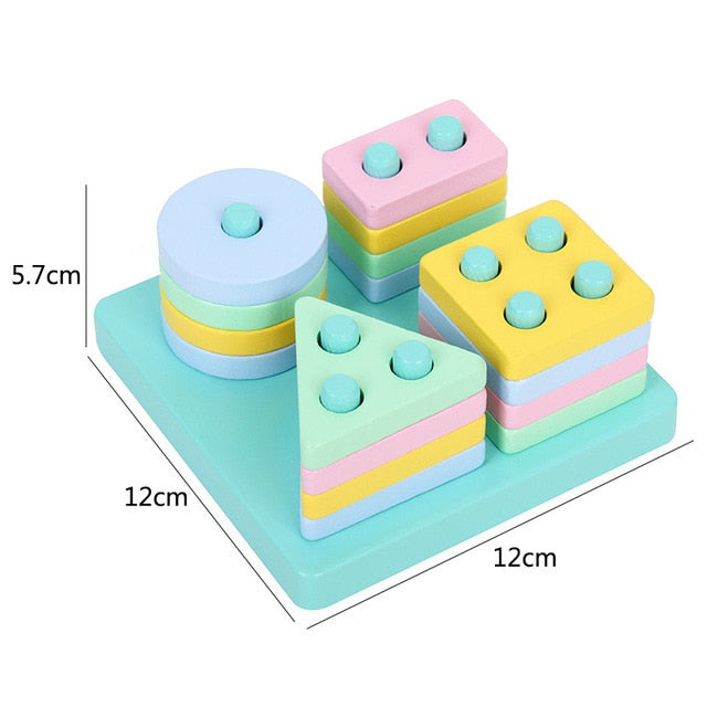 ASWJ Kids Montessori Wooden Toys Rainbow Block Kid Learning Toy Baby Music Rattles Graphic Colorful Wooden Block Educational Toy