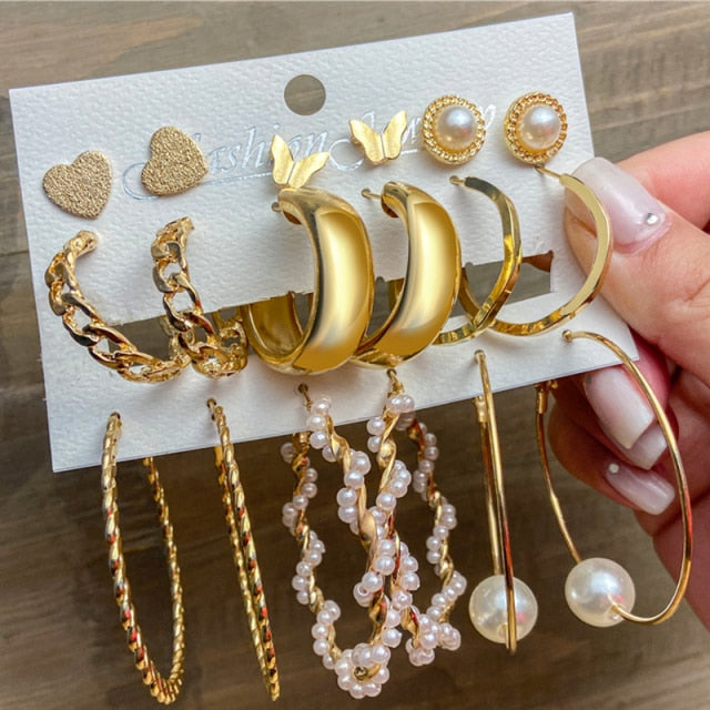 Fashion Gold Hoop Earrings Set Women Pearl Hoop Earrings Oversize Metal Circle Punk Earring 2020 Female Fashion Jewelry