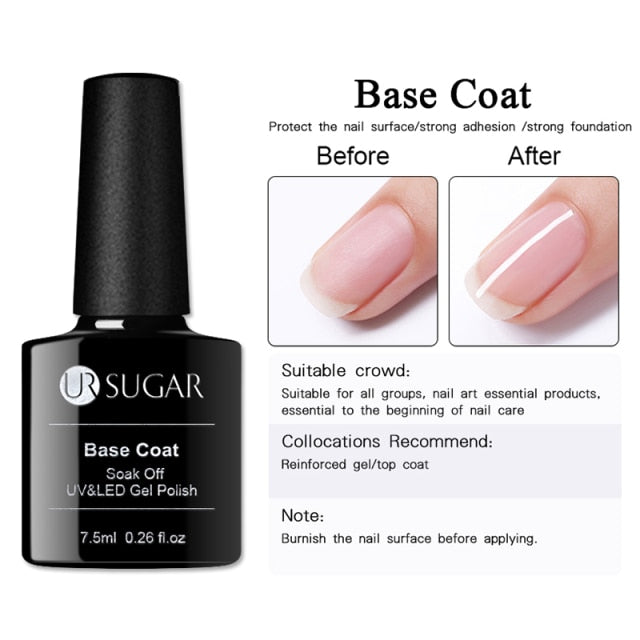 UR SUGAR 7.5ml No Wipe Base Top Coat Color Gel Nail Polish Matte UV Top Coat UV LED Soak Off Nail Art Gel Varnish for Manicures