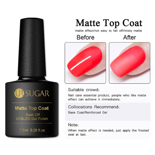 UR SUGAR 7.5ml No Wipe Base Top Coat Color Gel Nail Polish Matte UV Top Coat UV LED Soak Off Nail Art Gel Varnish for Manicures