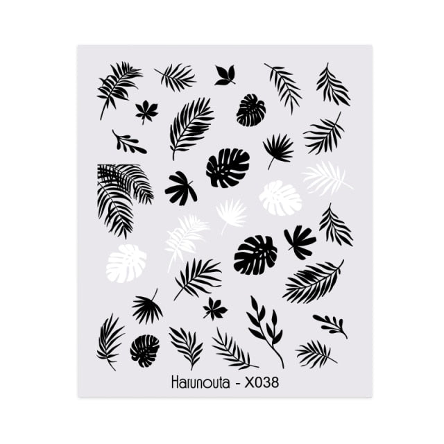 Harunouta 1 Sheet Embossed Nails Sticker 3D Flower Leaves Slider Water Transfer Nail Decals for Nail Art DIY Transfer Sticker