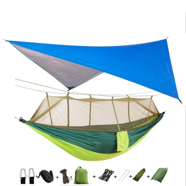 Lightweight Portable Camping Hammock and Tent Awning Rain Fly Tarp Waterproof Mosquito Net Hammock Canopy 210T Nylon Hammocks