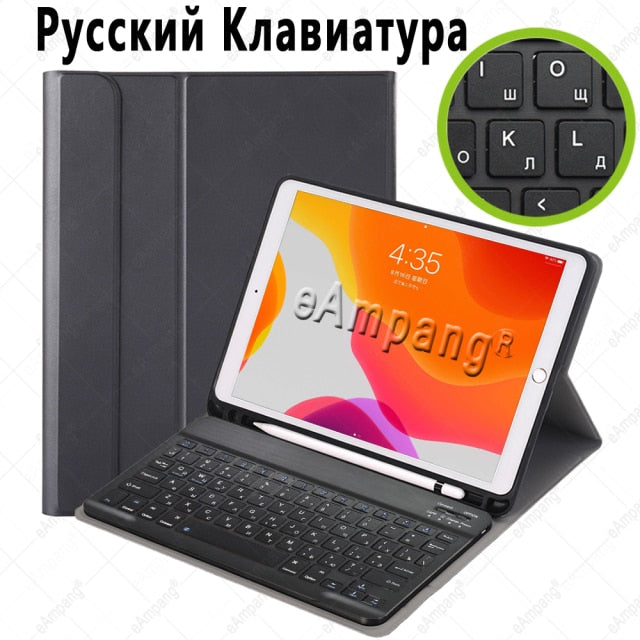 Case for iPad 10.2 Keyboard Case with Pencil Holder for Apple iPad 7 7th 8 8th Generation Air 3 Pro 10.5 Russian Spanish English
