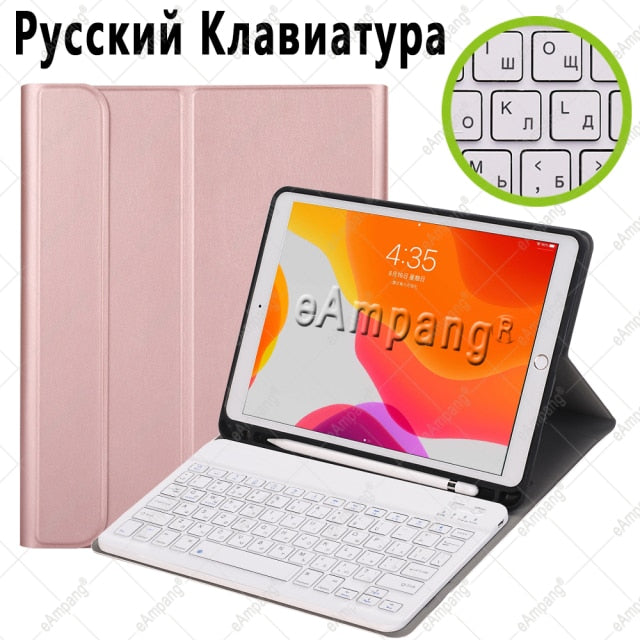 Case for iPad 10.2 Keyboard Case with Pencil Holder for Apple iPad 7 7th 8 8th Generation Air 3 Pro 10.5 Russian Spanish English