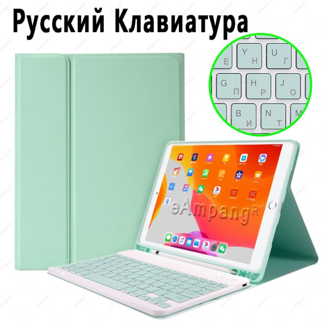 Case for iPad 10.2 Keyboard Case with Pencil Holder for Apple iPad 7 7th 8 8th Generation Air 3 Pro 10.5 Russian Spanish English