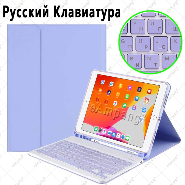 Case for iPad 10.2 Keyboard Case with Pencil Holder for Apple iPad 7 7th 8 8th Generation Air 3 Pro 10.5 Russian Spanish English