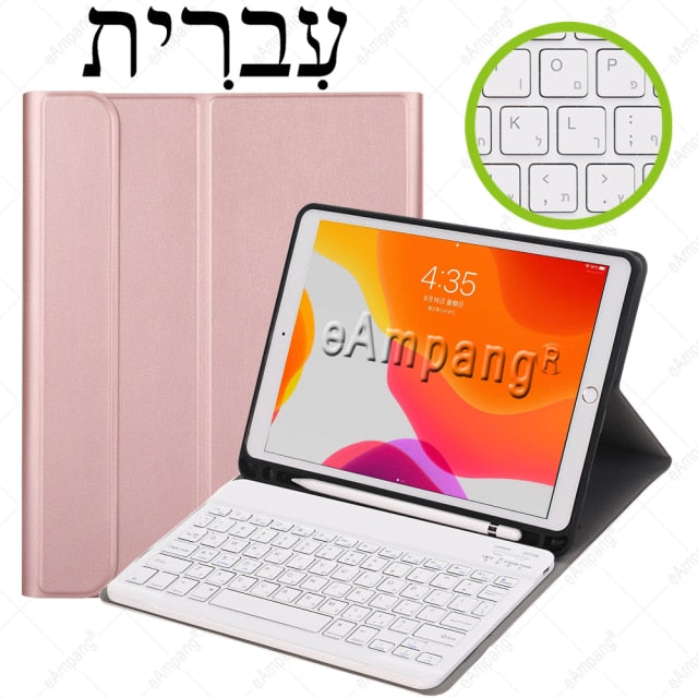 Case for iPad 10.2 Keyboard Case with Pencil Holder for Apple iPad 7 7th 8 8th Generation Air 3 Pro 10.5 Russian Spanish English