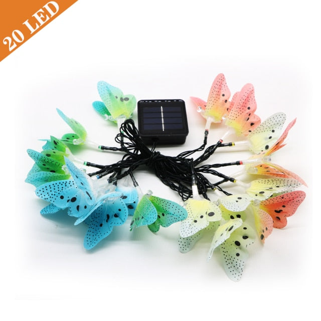 20/30 Led Solar Powered Butterfly Fiber Optic Fairy String Lights Waterproof Christmas Outdoor Garden Holiday Decoration Lights
