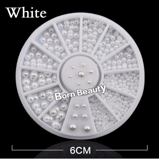 Mix Sizes White Nail Art Tips Half Pearls 3d Nail Beads Rhinestone Decoration DIY Beauty Salon Manicure Supply