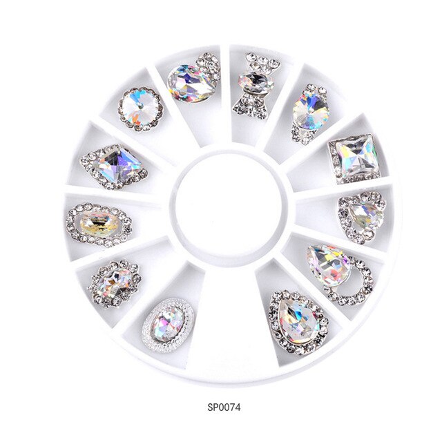 1 Wheel 3D Charm Alloy Rhinestones Nail Art Decorations Perfume Bottle Bow Flowers Triangle DIY Nail Jewelry Supplies