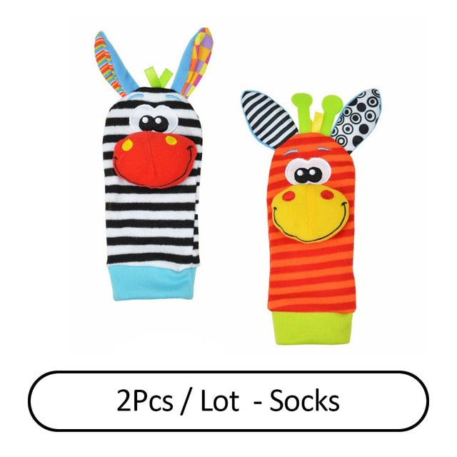 Cartoon Plush Socks Wrist Strap Rattles Baby Toys 0-12 Months Newborn Infant Kids Animal Sock Foot Finder Toy Gift Soft Rattle