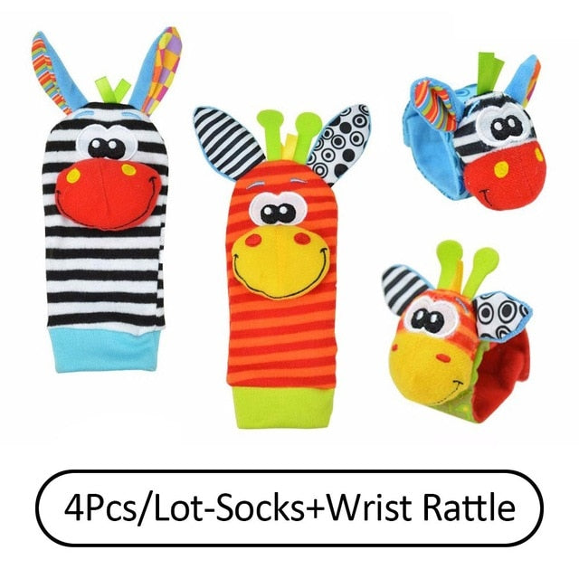 Cartoon Plush Socks Wrist Strap Rattles Baby Toys 0-12 Months Newborn Infant Kids Animal Sock Foot Finder Toy Gift Soft Rattle
