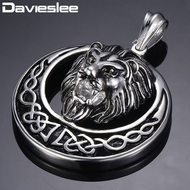 Davieslee Lion Head Pendant for Men Women 316L Stainless Steel Mens Pendant Fashion Jewelry Dropshipping 2018 Ship From USA HP96